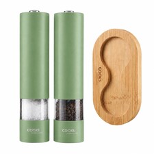 Cooks Professional Electric Salt & Pepper Mill Set with Bamboo Base