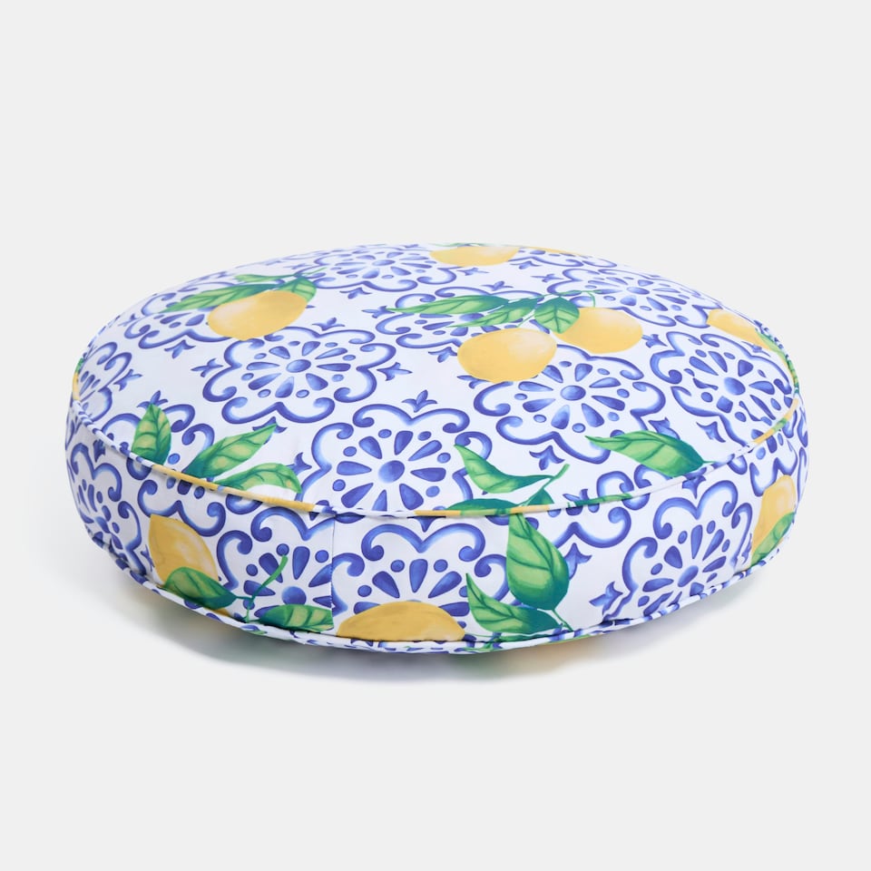 image 1 of OHS Lemons Outdoor Garden Patio Deck Large Plump Round Water Resistant Floor Plush Seat Cushion Blue | 60cm