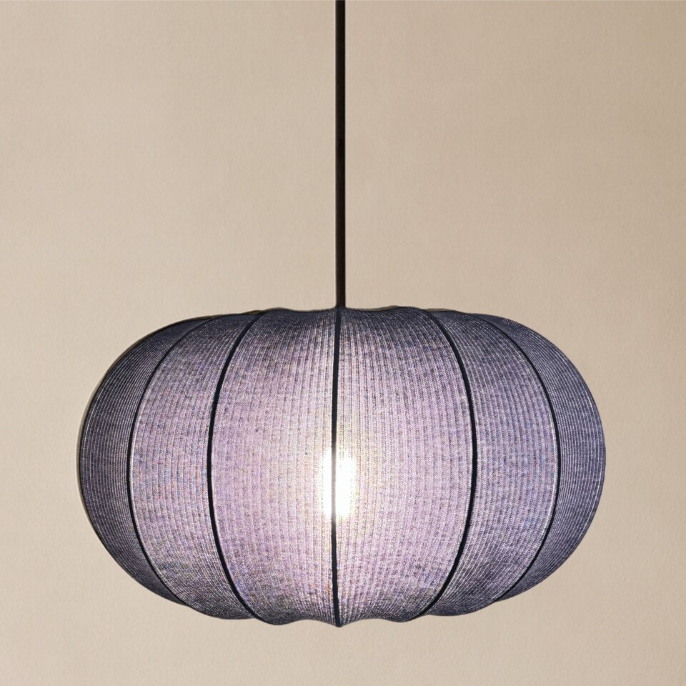 image 1 of CGC Lila Navy Oval Ribbed Stretch Cotton Lampshade