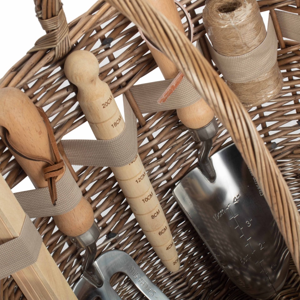 image 1 of Large Antique Wash Deluxe Garden Tool Basket | Brown | Brown | Large