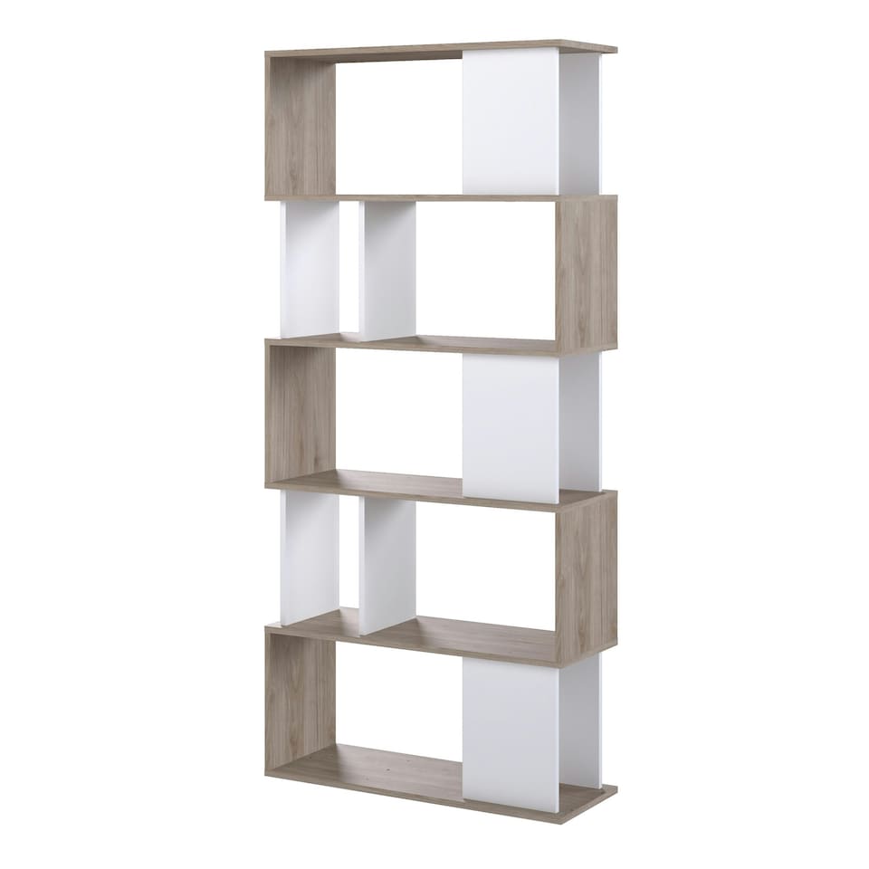 image 1 of Maze Open Bookcase 4 Shelves in Jackson Hickory Oak and White
