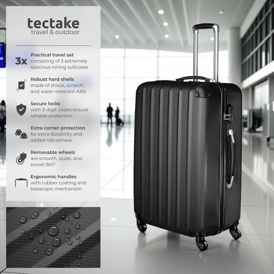 image 1 of Suitcase Set - 3 hard-shell suitcases with telescopic handle, swivel wheels | Black | black | 1