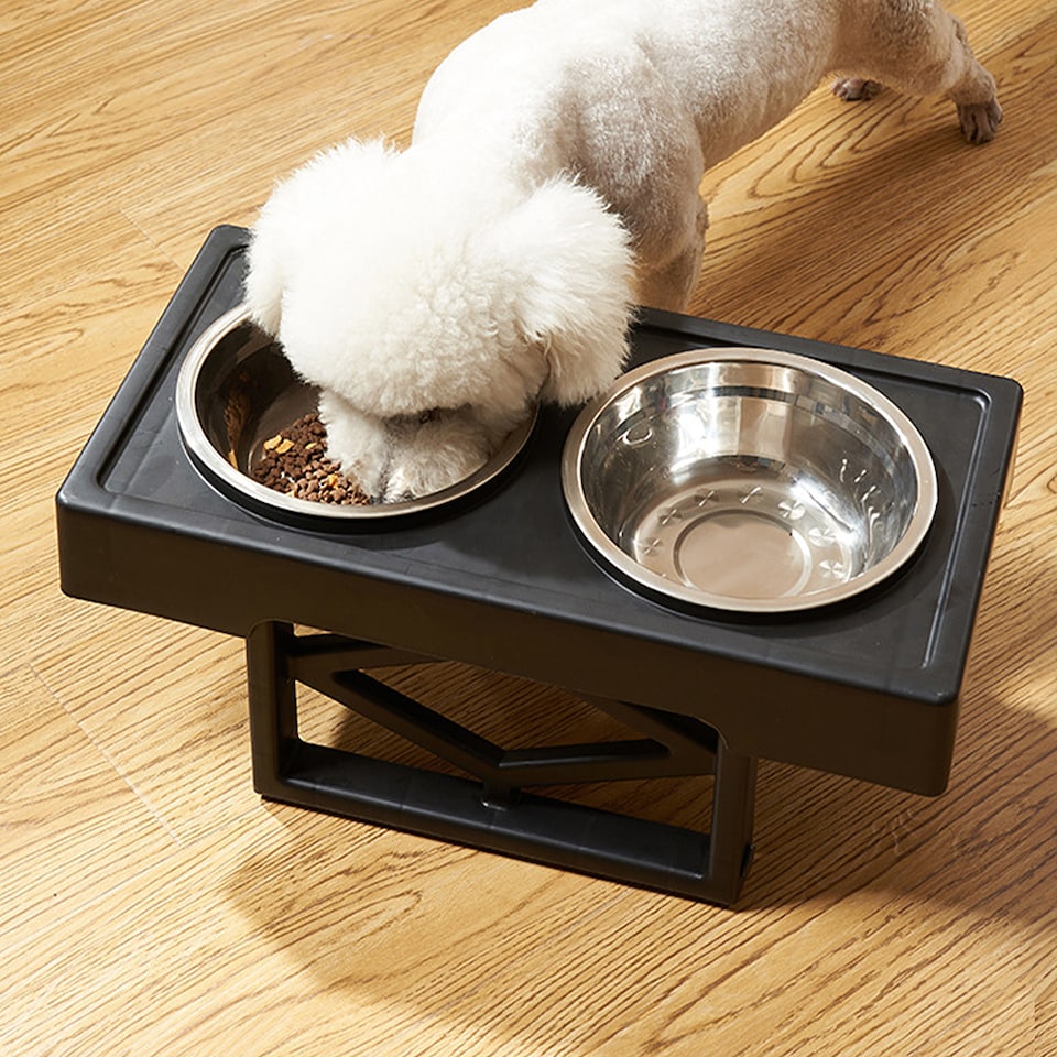image 1 of Living and Home Adjustable Height Pet Bowl for Dogs & Cats – Ergonomic, Non-Slip Feeding Station | Black