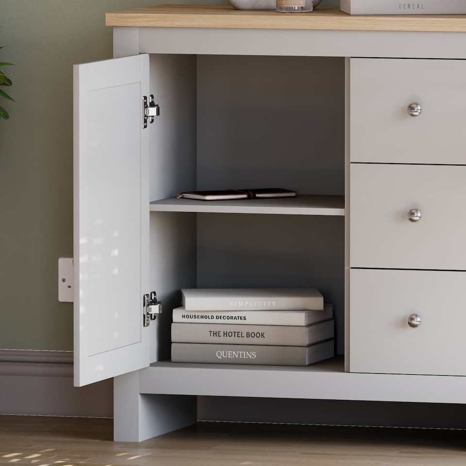 image 1 of Vida Designs Arlington 3 Drawer 1 Door Sideboard Shaker Buffet Cabinet Storage, Grey & Oak | Grey | Grey & Oak | 1