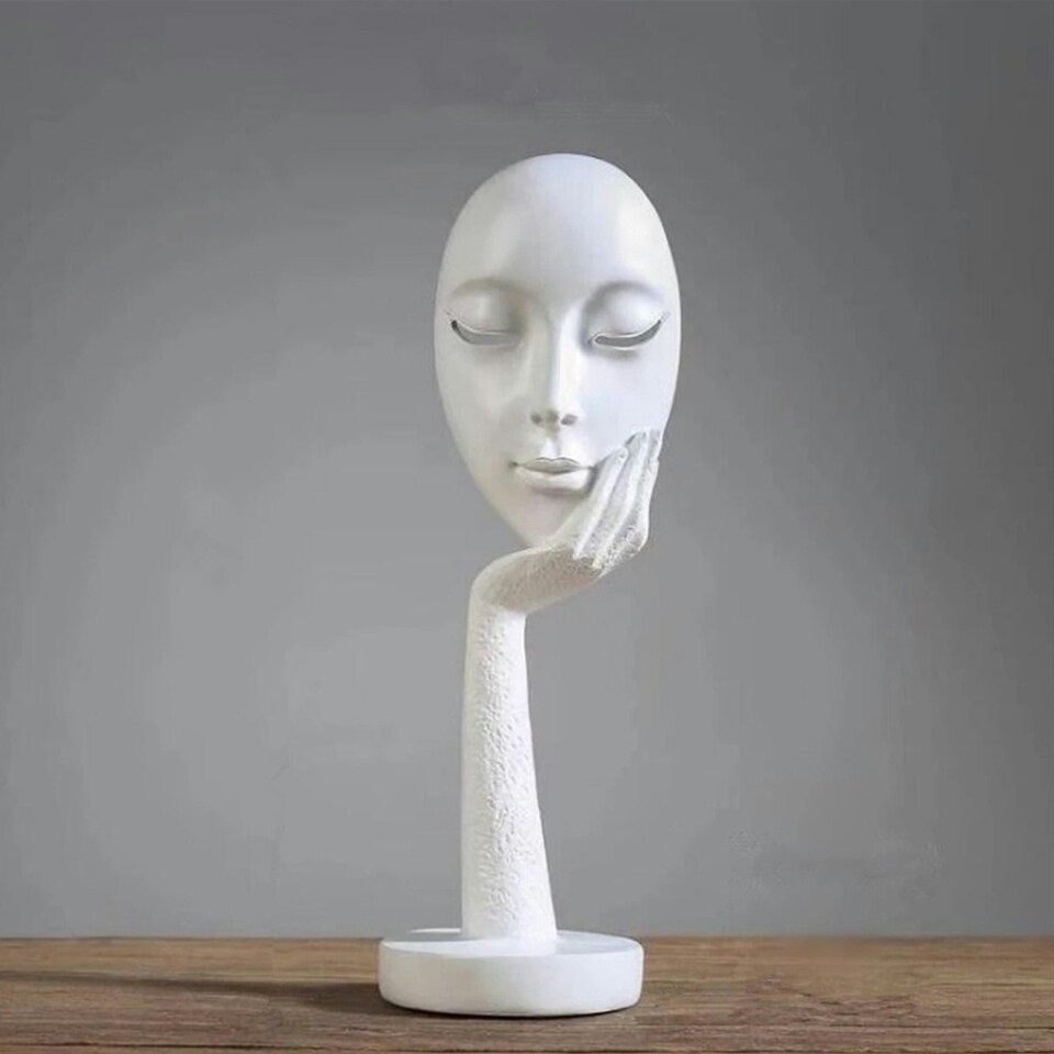 image 1 of Living and Home Abstract White Face Resin Statue for Decoration, 11.5cm Dia x 37cm H