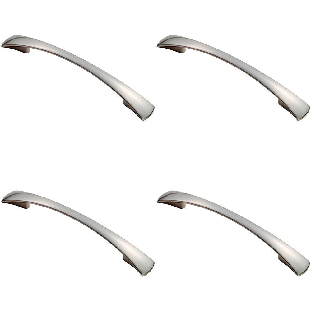 Loops 4x Tapered Pull Handle 172 x 16mm 1 28mm Fixing Centres Satin Nickel Curved Bow in Metallics