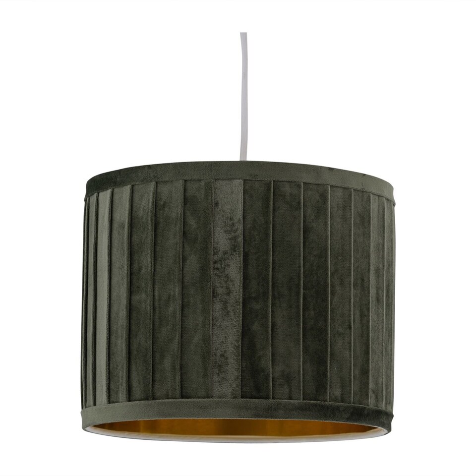 image 1 of Sundance - Dark Green Velvet Pleated 30cm Lamp Shade with Gold Inner | Green | Gold | Large | 1