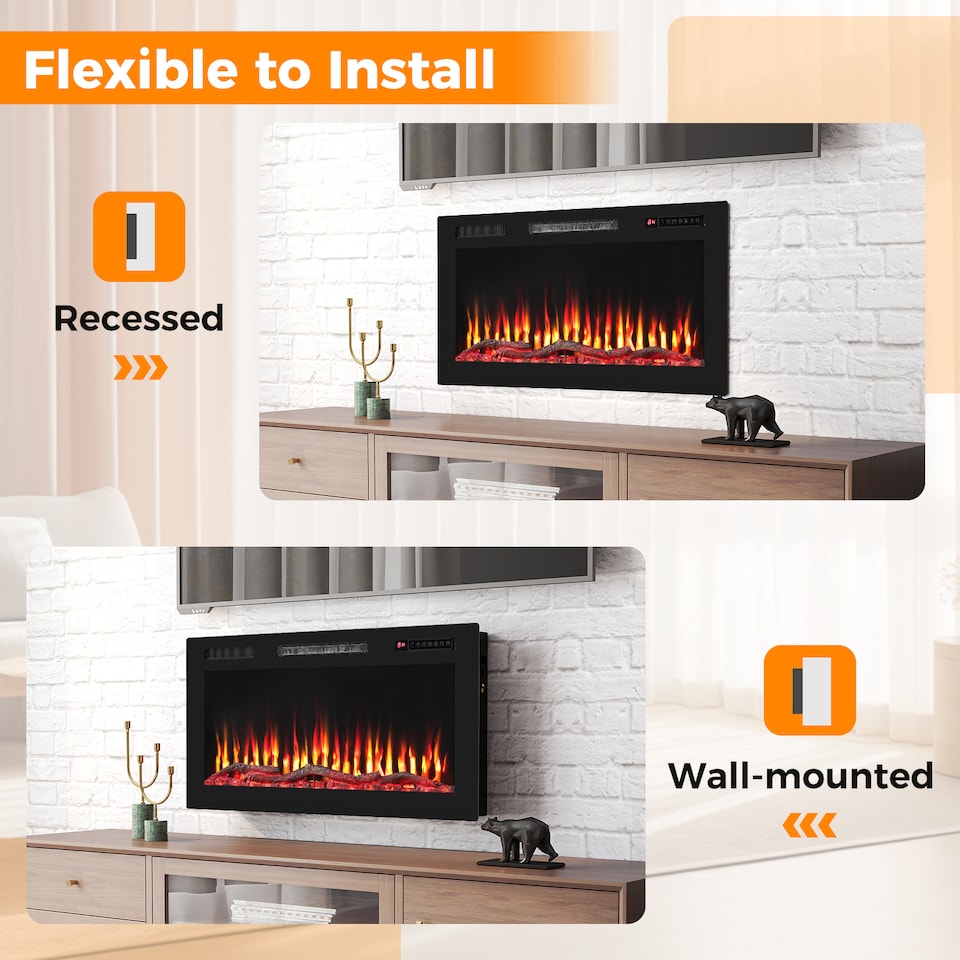 image 1 of COSTWAY 36” Electric Fireplace Recessed and Wall Mounted with Sleep Mode