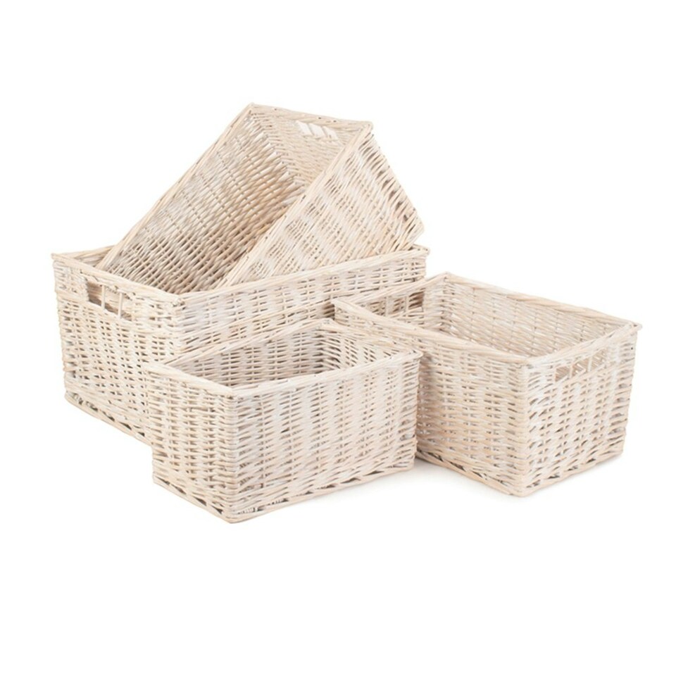 image 1 of White Wash Storage Wicker Open Basket White | White | L