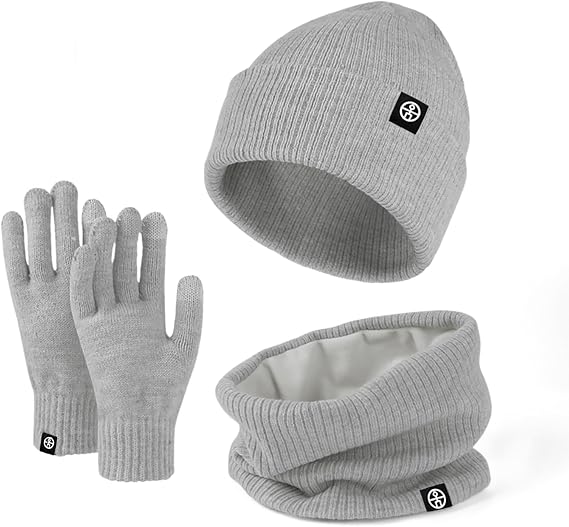 Winter Hat Scarf Gloves 3pcs Thermal Warm Knitted Beanie Cap Soft Fleece Brushed Inner Lining Elastic Circle Neck Warmer Thicken Touchscreen Gloves Wi