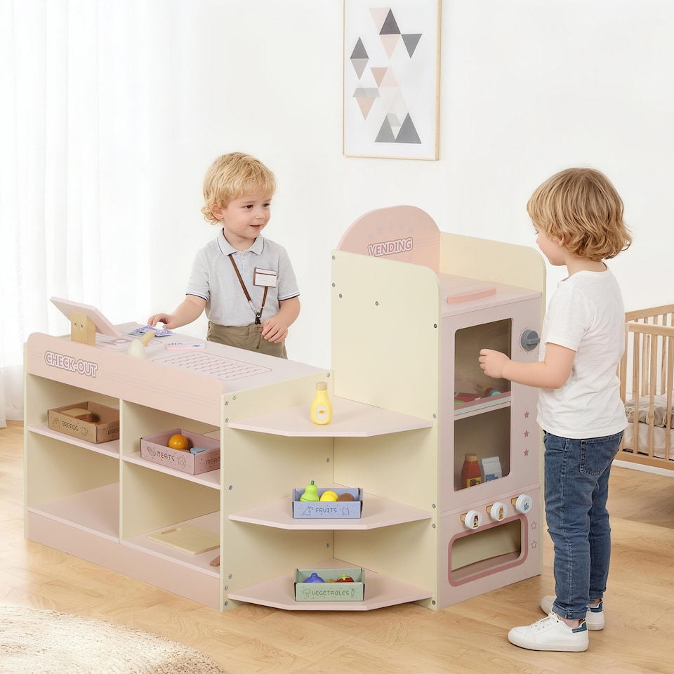 image 1 of AIYAPLAY Kids Grocery Store, Pretend Play Shop with Cash Register, Vending Machine, Display Shelves and Play Food Accessories, Children Supermarket Playset