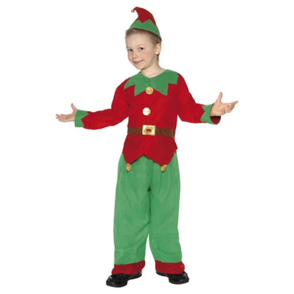 image 1 of Red & Green Elf Fancy Dress Costume Kids Unisex Medium - Age 7-9 | Multi | M