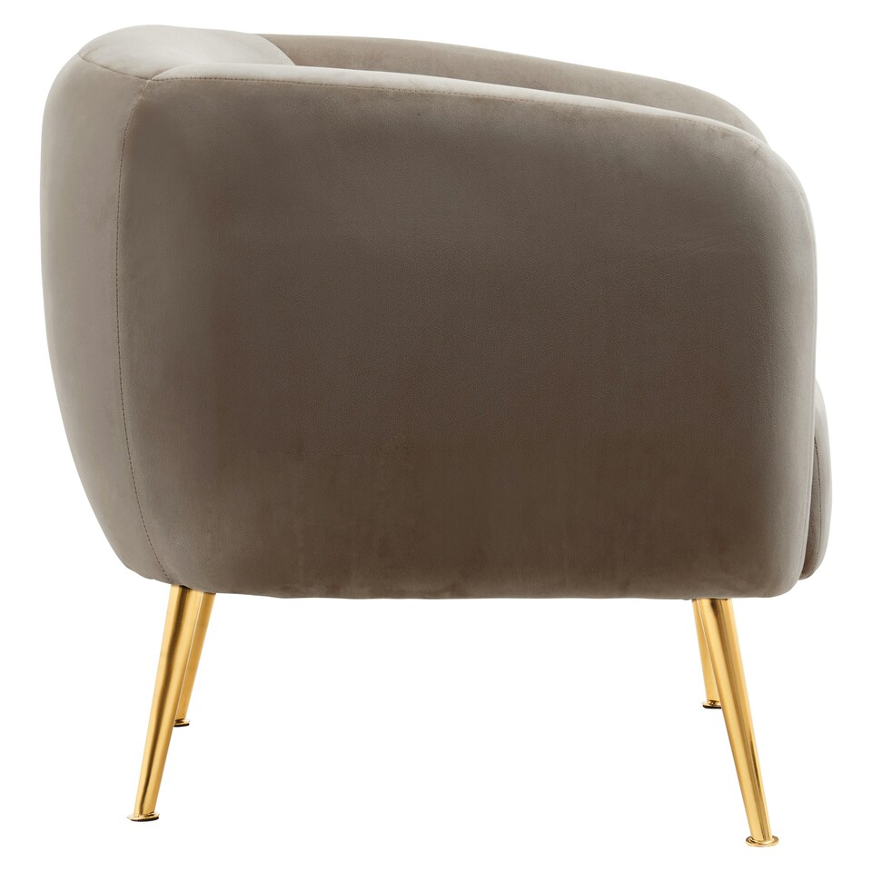 image 1 of Interiors by Premier Dark Beige Velvet Armchair, Foaming Seat With Gold Legs For Comfortable Seating, Living Room Accent Chair