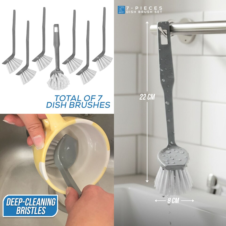 image 1 of Kitchen Dish Brush with Nylon Bristles Ergonomic Handle for Washing Up - Pack of 1 | Grey | 1