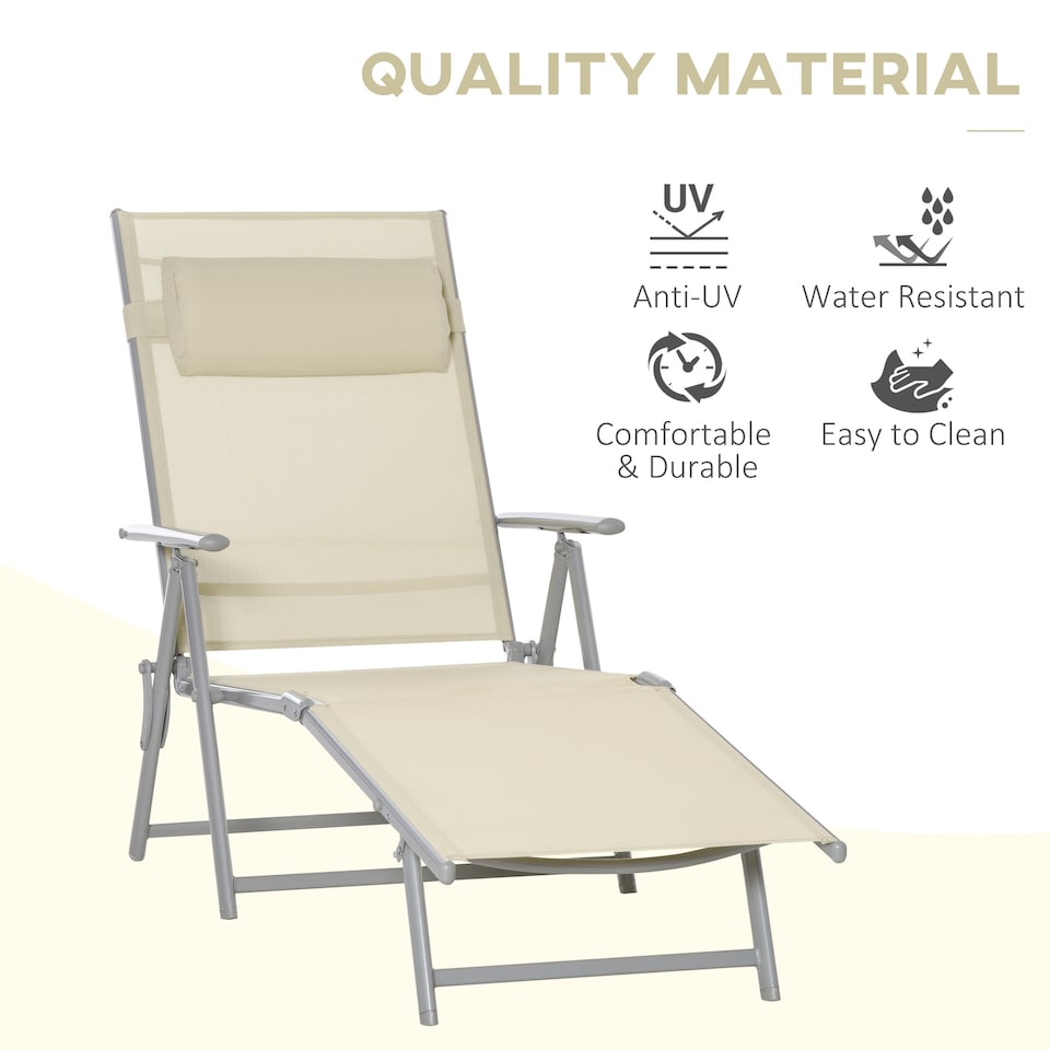 image 1 of Outsunny Steel Fabric Sun Lounger Outdoor Folding Chaise Lounge Chair Recliner with Portable Design & 7 Adjustable Backrest Positions - Beige