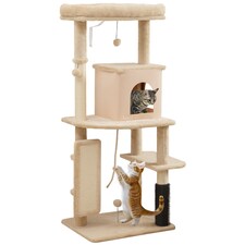 PawHut Cat Tree Tower Scratching Post Bed House, 132cm, Beige
