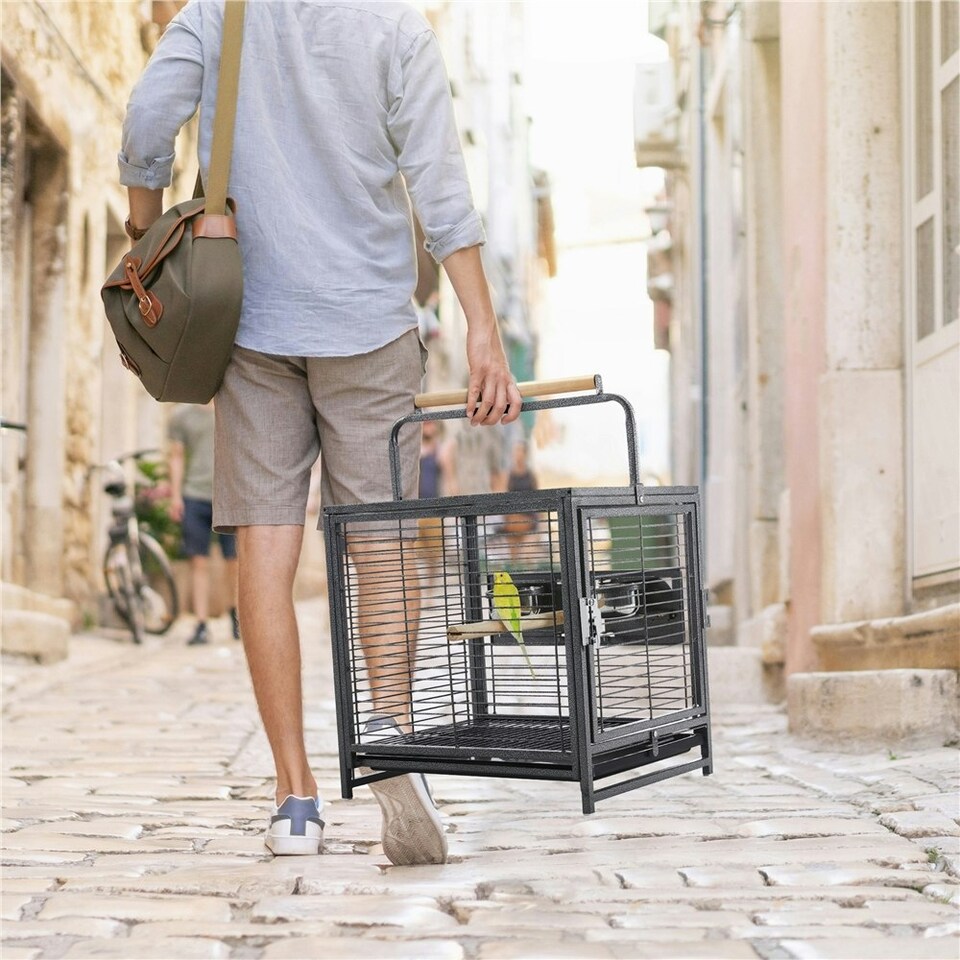 image 1 of Yaheetech 65 cm Tall Wrought Iron Travel Bird Cage Carrier Black