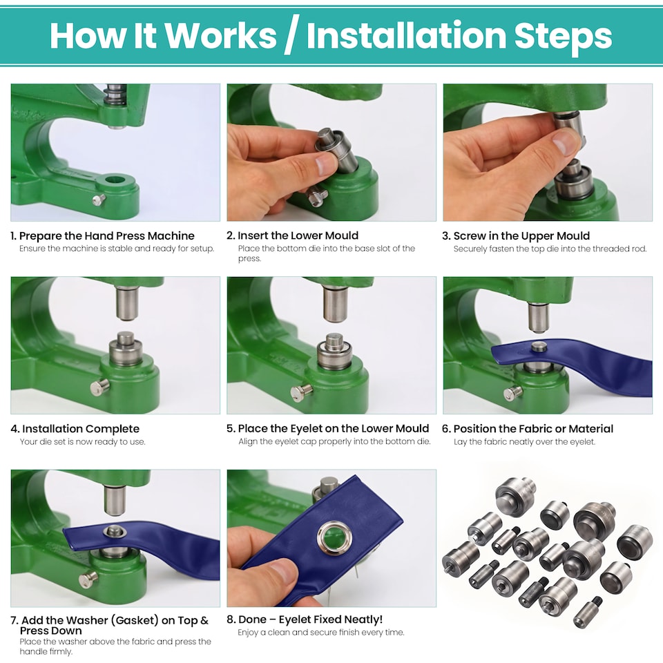 image 1 of Trimming Shop 2mm Eyelet Grommet Fixing Dies Tool Set