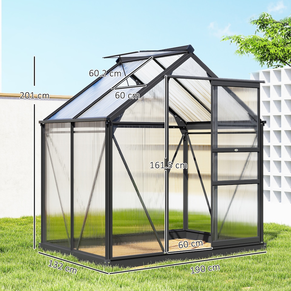 image 1 of Outsunny 6x4ft Walk-In Polycarbonate Greenhouse Plant Grow Galvanized Aluminium | Grey