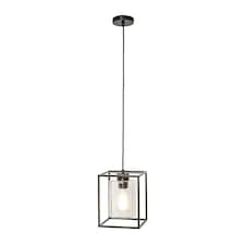 BHS Hardy Cage Ceiling Pendant with Bubble Glass Shade | Black | Matte Black | 1