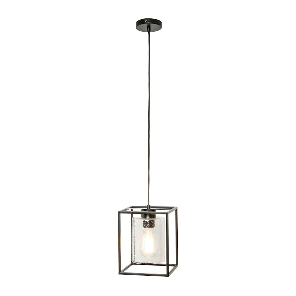image 1 of BHS Hardy Cage Ceiling Pendant with Bubble Glass Shade | Black | Matte Black | 1