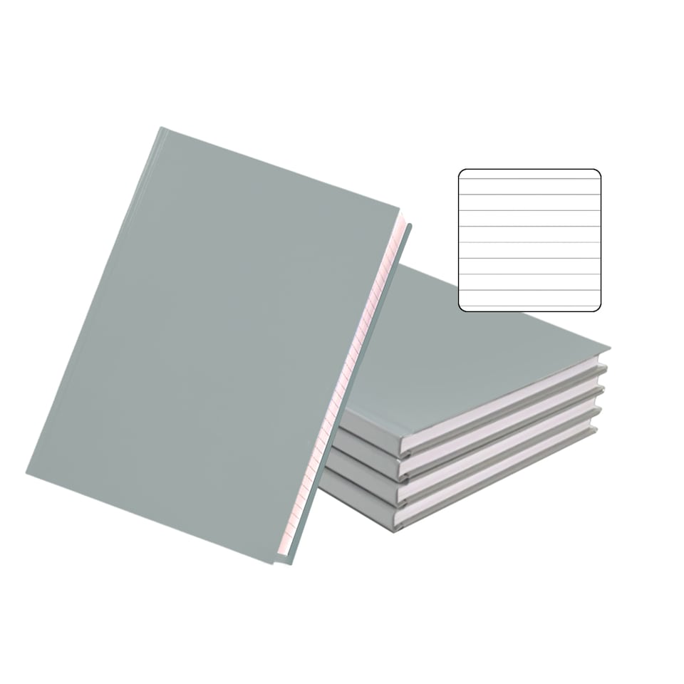 image 1 of Pack of 5 A5 160 Pages 8mm Ruled Grey Casebound Notebooks
