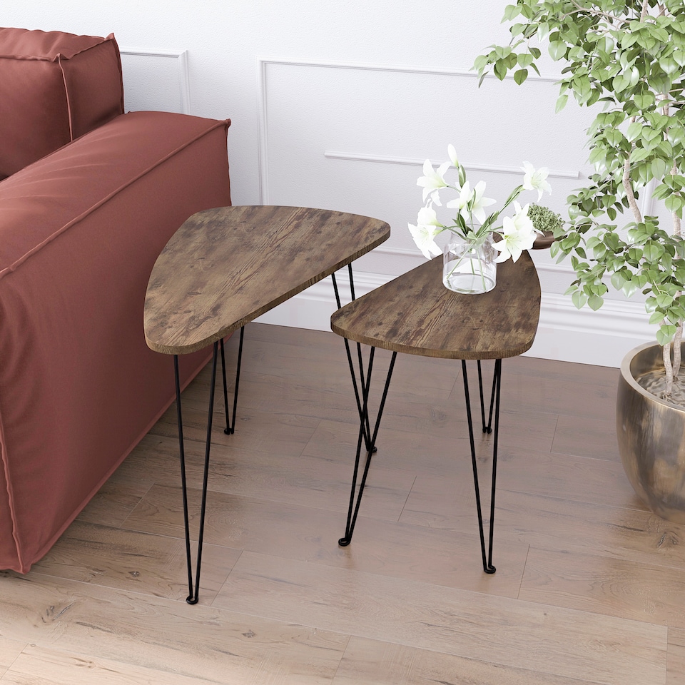 image 1 of Vida Designs Brooklyn Oval Nest of Tables 2 Piece Set Nesting Sofa Bedside Side Table, Dark Wood