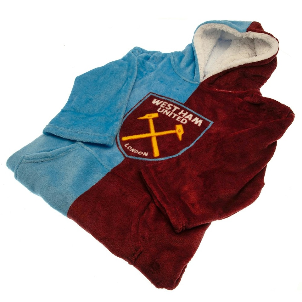 image 1 of West Ham United FC Childrens/Kids Hoodie Blanket - Claret Red/Sky Blue - One Size
