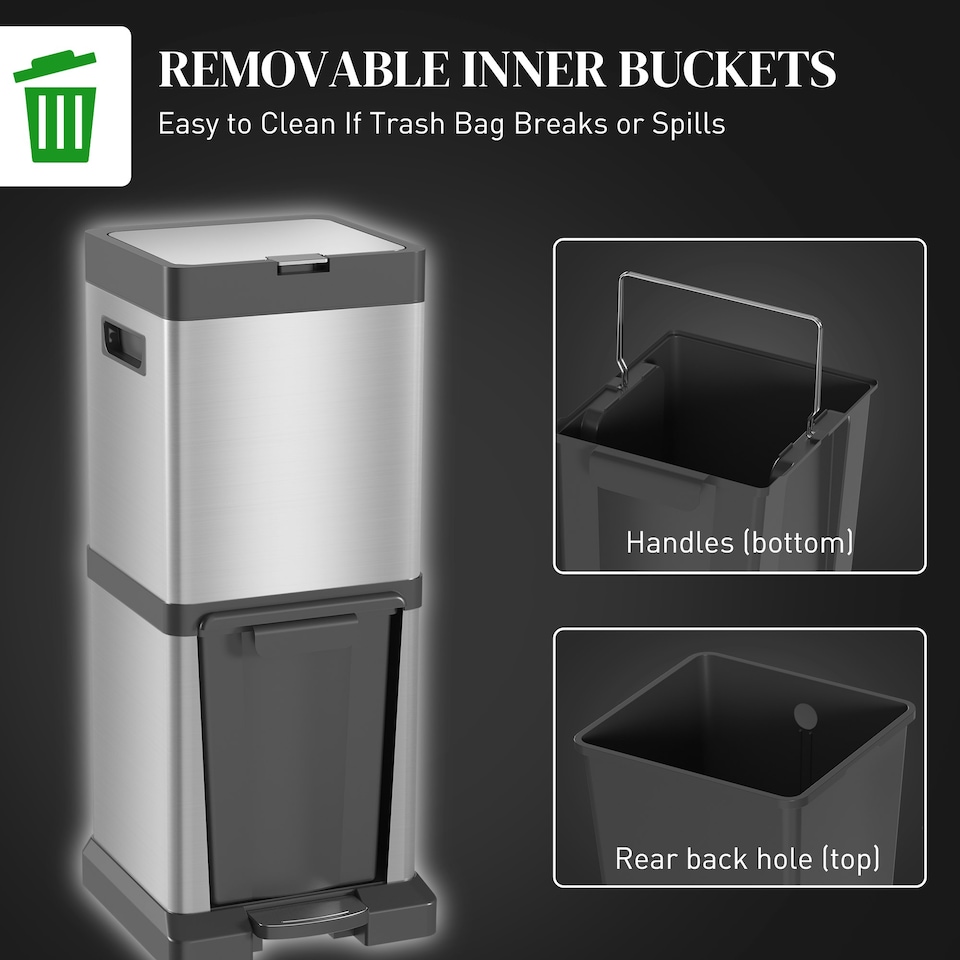 image 1 of HOMCOM 20+14L Double Kitchen Bin, Pedal Bin with Soft-Close Lid, Silver 