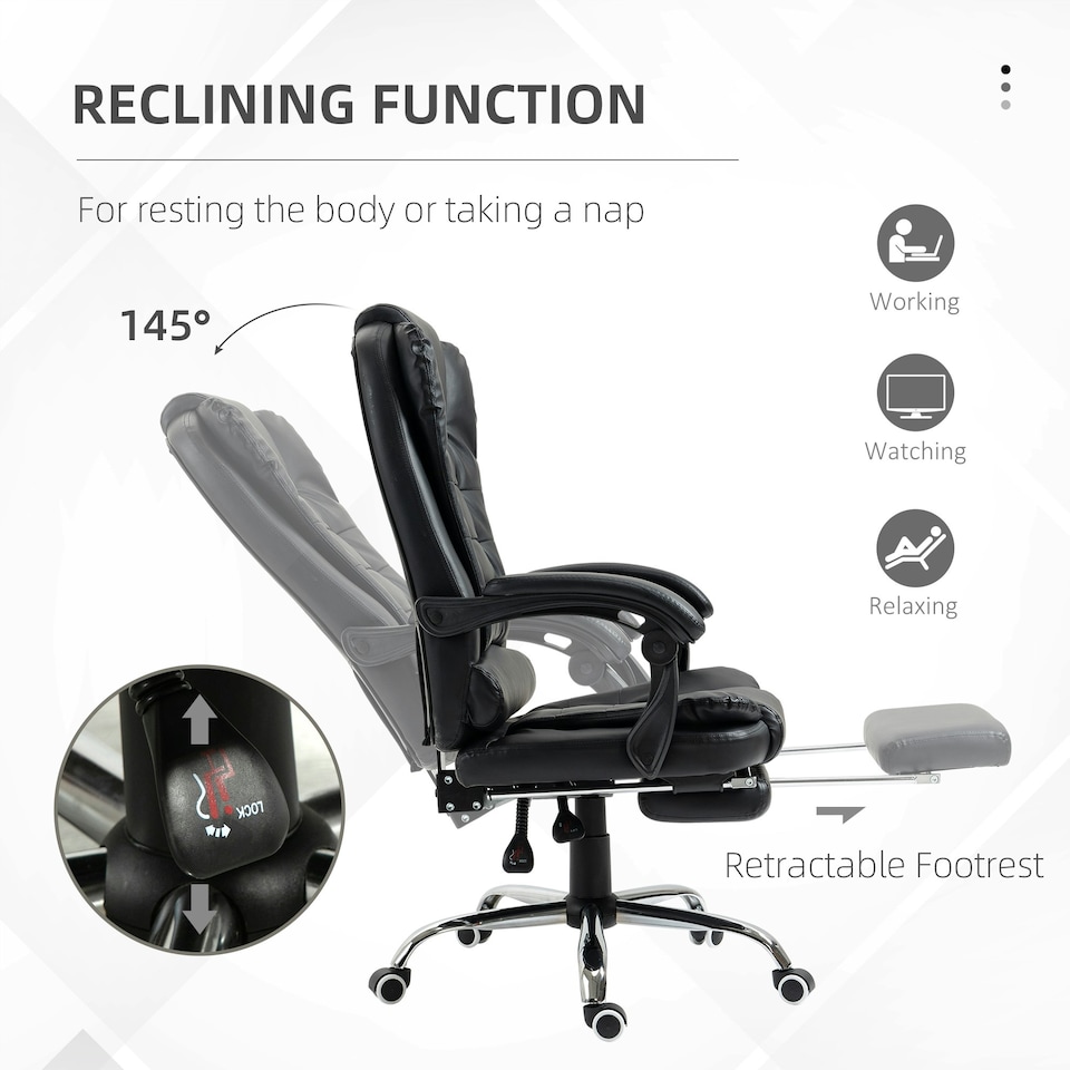 image 1 of HOMCOM Executive Office Chair PU Leather Swivel Chair with Footrest Black