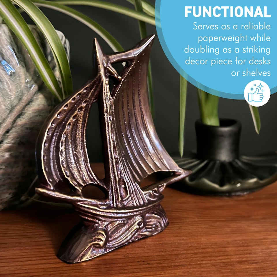image 1 of Antique style Brass Galleon Ship Paperweight,  Nautical Desk Ornament for Home or Office Decor, Distressed Gold Patina Finish