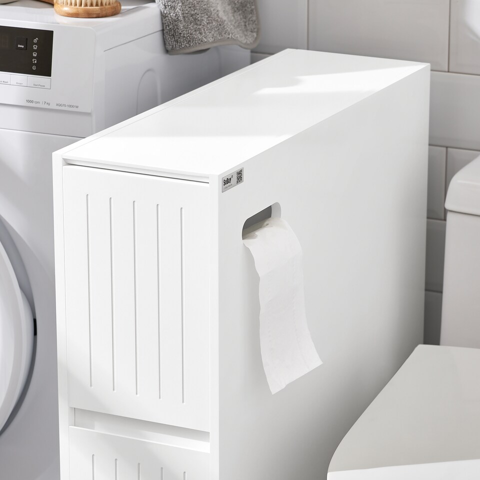 image 1 of SoBuy Narrow Bathroom Cabinet with Wheels, White, 7.9x29.5x23.6 in, 18 kg - BZR111-W