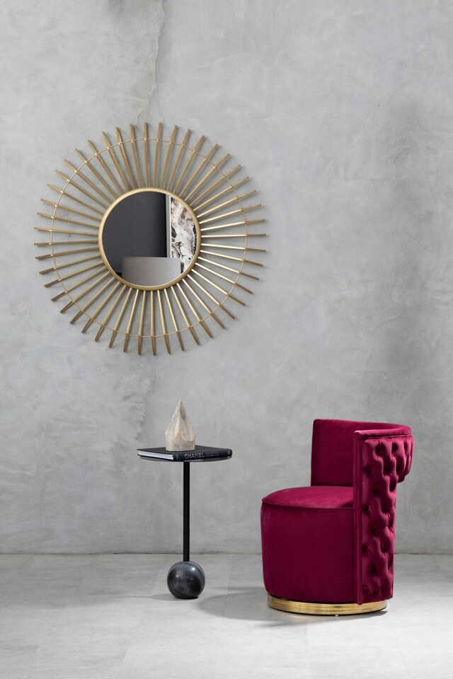 image 1 of Interiors by Premier Round Gold Wall Mirror, Sunburst Design Bevelled Mirror For Living Room, Metallic Wall Accent, Gold Mirror | Gold