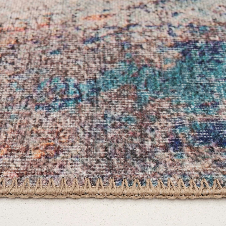 image 1 of KUKOON Pastel Multicolour Distressed Abstract Non Slip Washable Low Pile Rug 60cm x 110cm | Multi