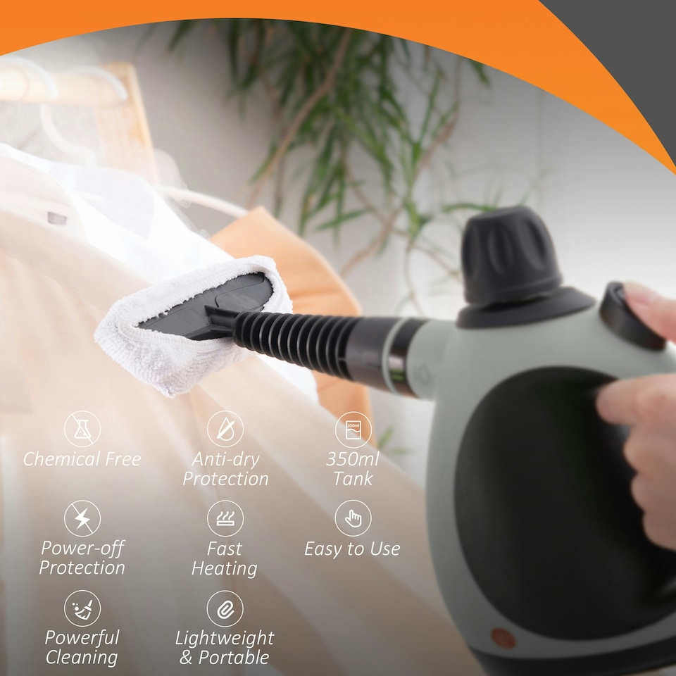 image 1 of HOMCOM Handheld Steam Cleaner Multi-purpose Steamer w/ 9 Pieces Accessory Grey