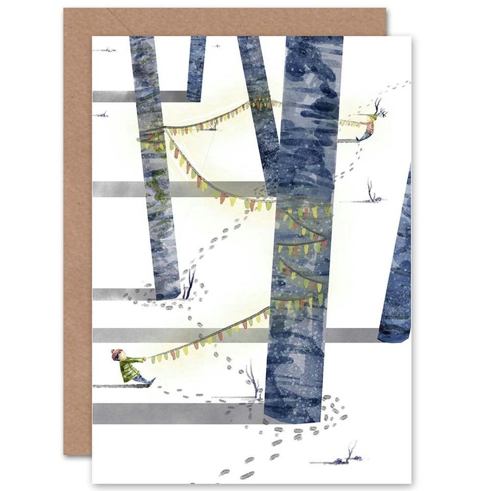 image 1 of Winter Tree Fairy Lights Tug War Christmas Card