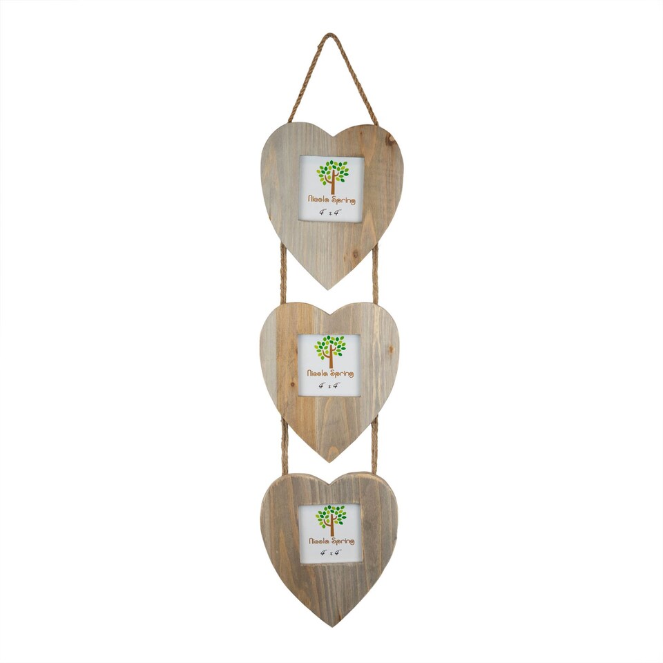 image 1 of Nicola Spring Rustic Hearts Hanging 3 Photo Frame - 4 x 4" - Natural