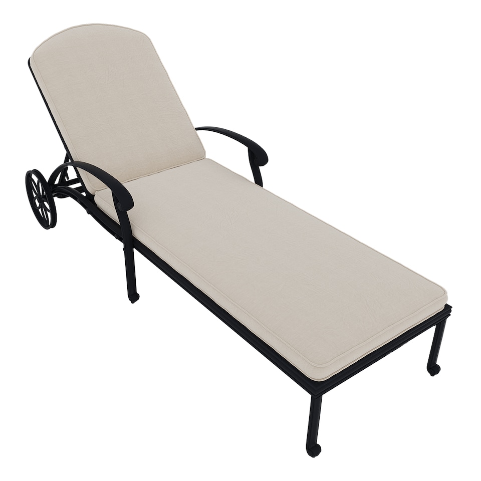 image 1 of Charles Bentley Cast Aluminium Sun Lounger Recliner With Beige Cushion - Black
