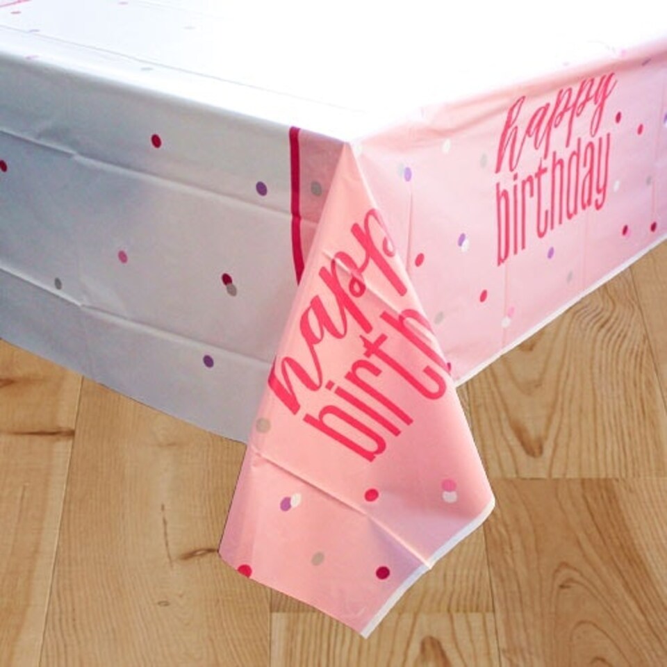 Pink Glitz Birthday Plastic Tablecover 213cm x 137cm
