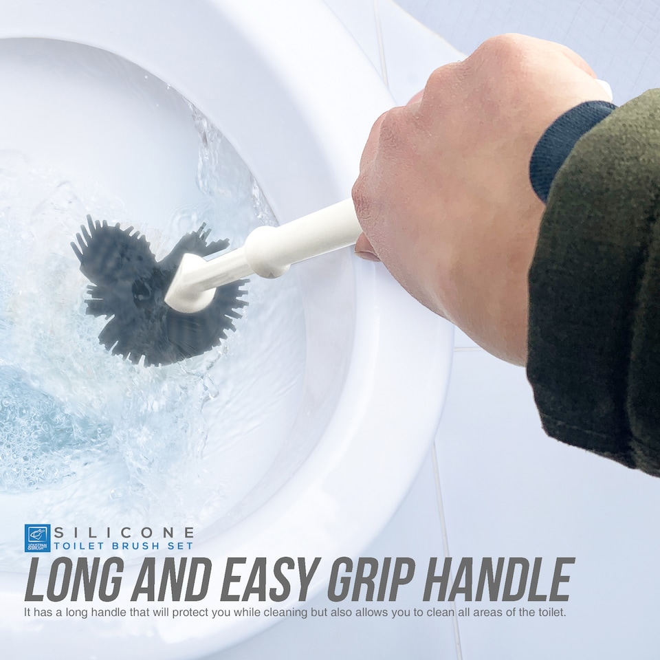 image 1 of Silicone Toilet Brush Set with Spare Head and Rim Cleaner