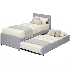 HOMCOM 90 x 190 cm Upholstered Single Bed, Pull Out Trundle Bed