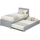 image 1 of HOMCOM 90 x 190 cm Upholstered Single Bed, Pull Out Trundle Bed