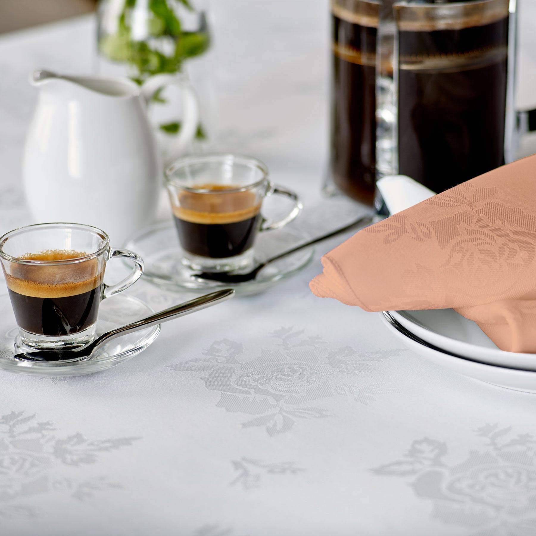 Vision Polyester Rose Design Coloured Napkin in Peach | Size: 41 cm x 41 cm
