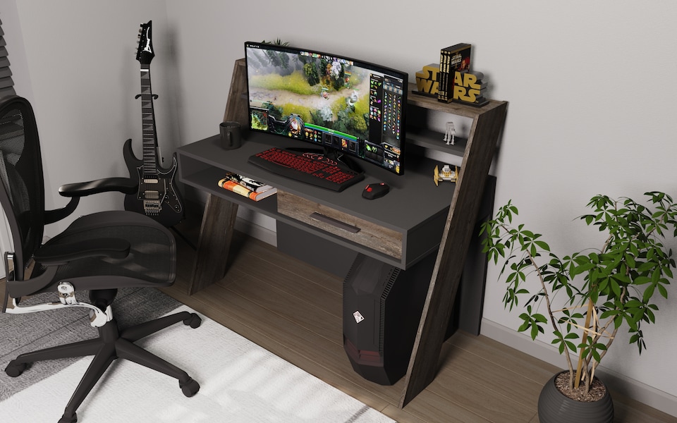 image 1 of Decorotika Soho Computer Desk with Open Shelves and Drawer - W 123 cm x H 104 cm x D 59 cm