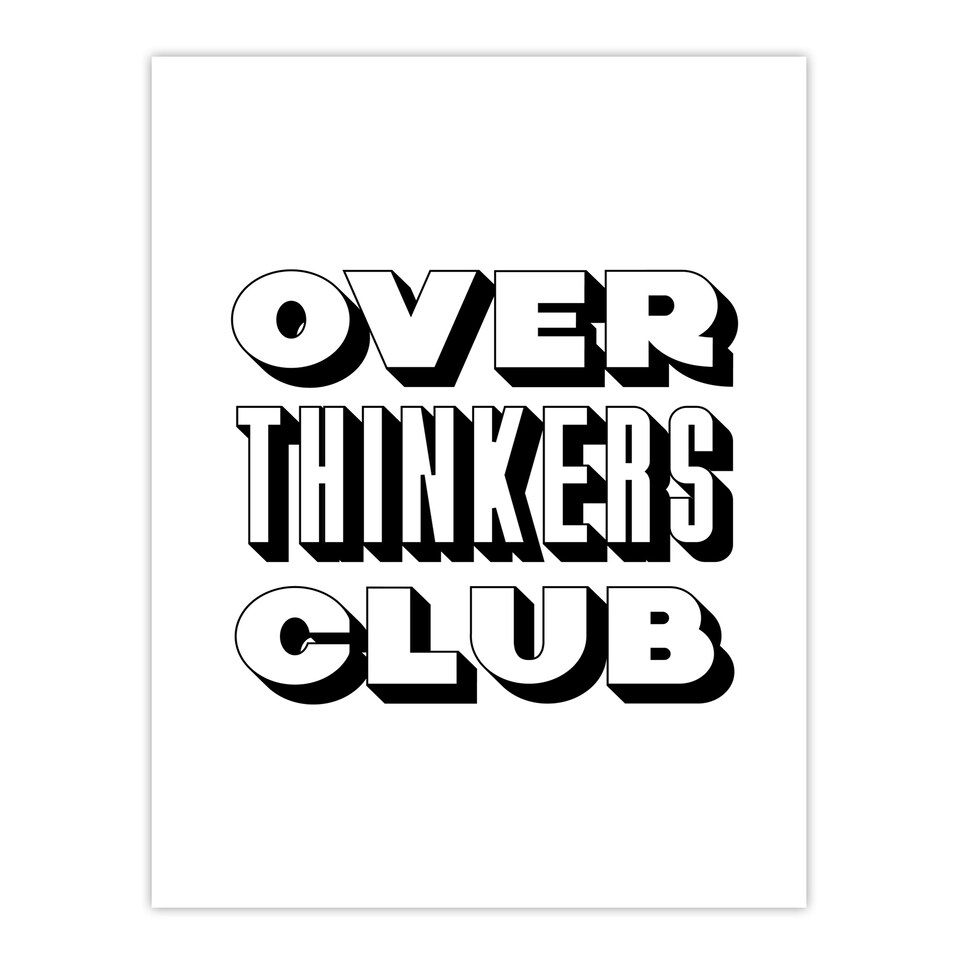 image 1 of Overthinkers Club Black And White Simple Modern Wall Art Print 12x16 In