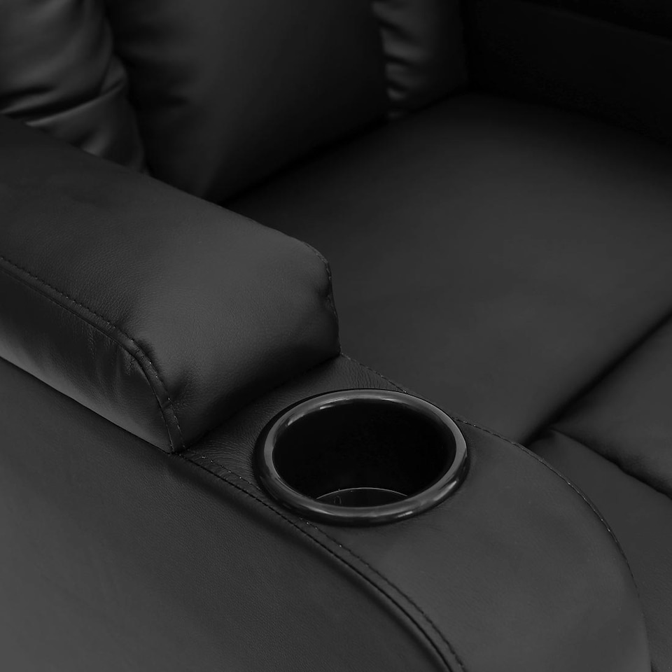 image 1 of Oscar Pushback Recliner Bonded Leather w Cupholders Chair Black | Black