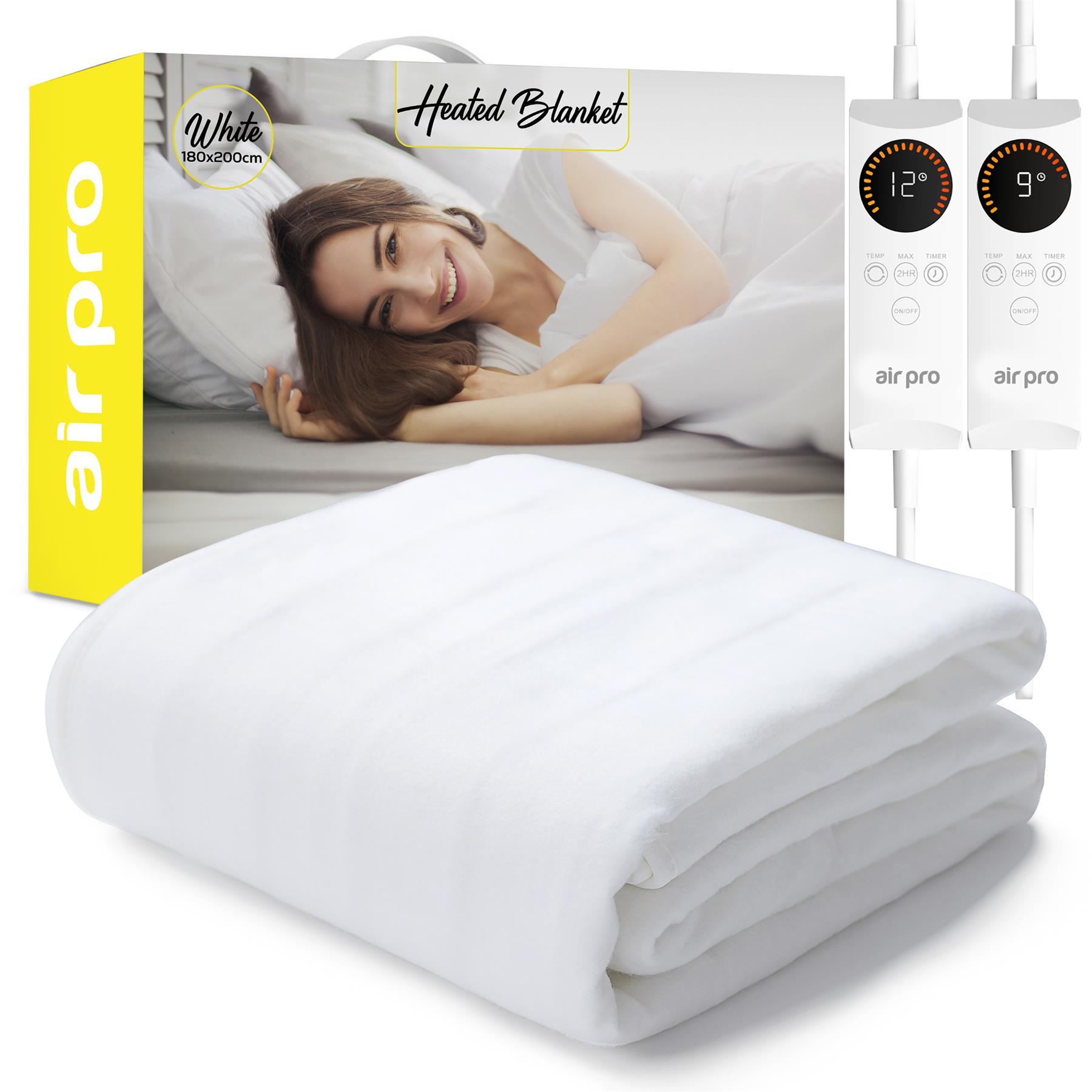 Air Pro Electric Blanket - Fully Fitted Mattress Cover With Elastic Straps - Detachable Dual Controllers & Machine Washable - Super King - 180x200cm