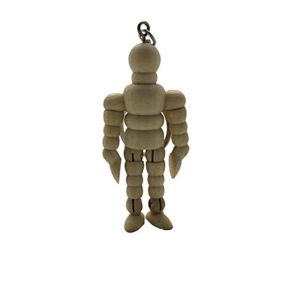 image 1 of 2.5" Wooden Manikin Keyring - Movable Wood Limbs
