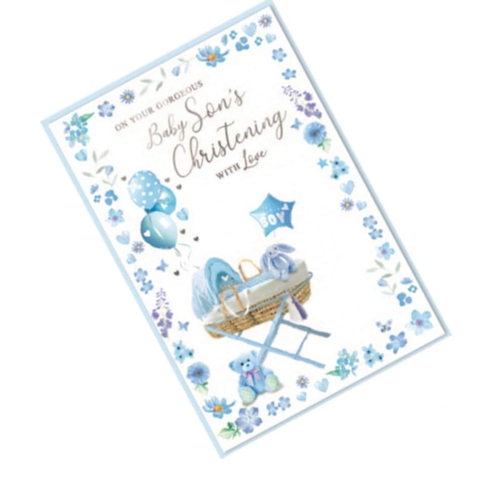 image 1 of Simon Elvin On Your Gorgeous Baby Son´s Christening Greetings Card (Pack of 6) - White/Blue - One Size