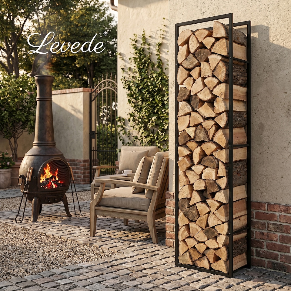 image 1 of Levede Firewood Rack Steel Outdoor Storage Log Holder Fireplace 40 x 25 x 150cm